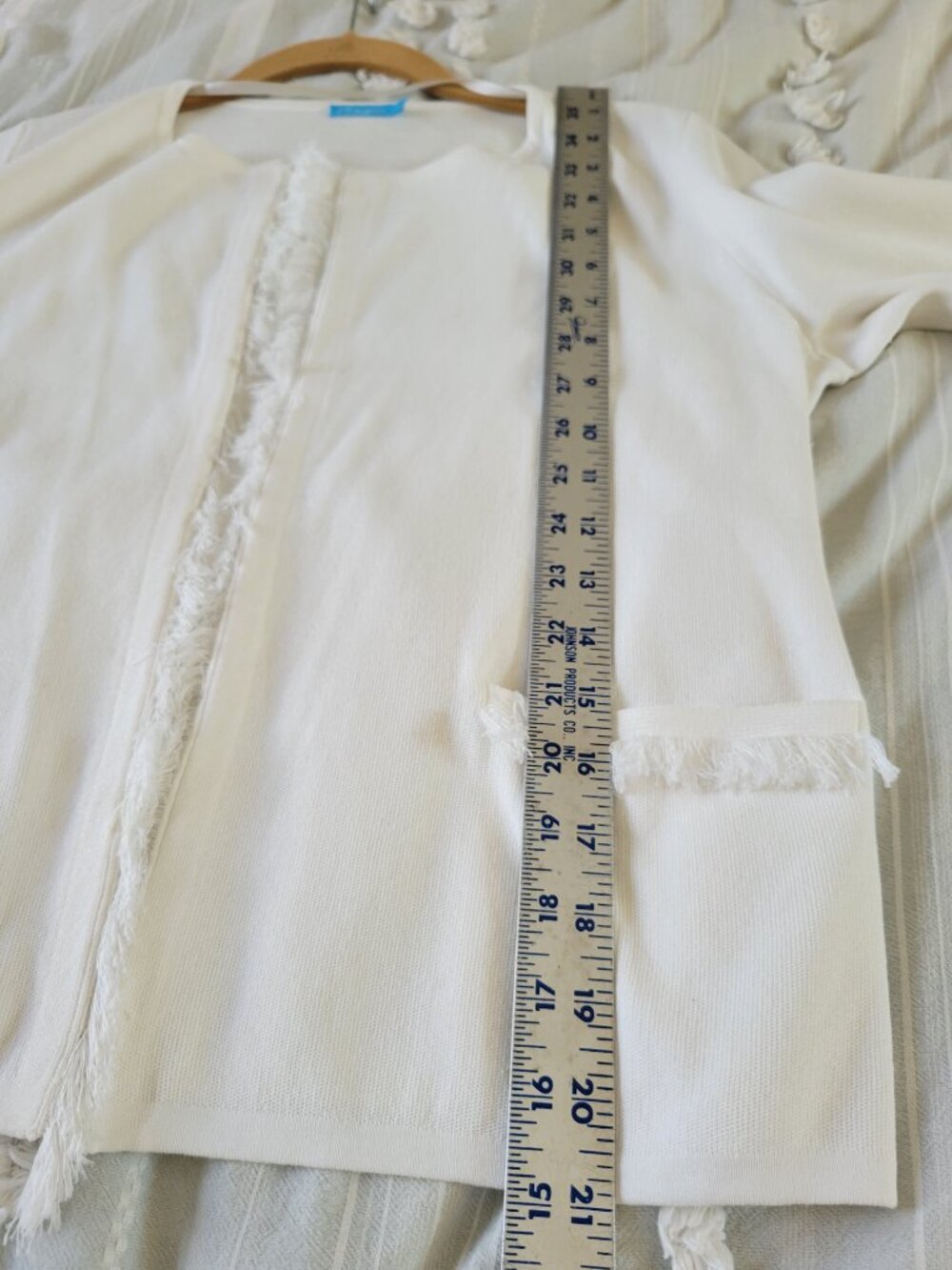 J. McLaughlin Cotton Fringe Open Front Cardigan Ivory White Coastal Quiet Luxury - Picture 11 of 13